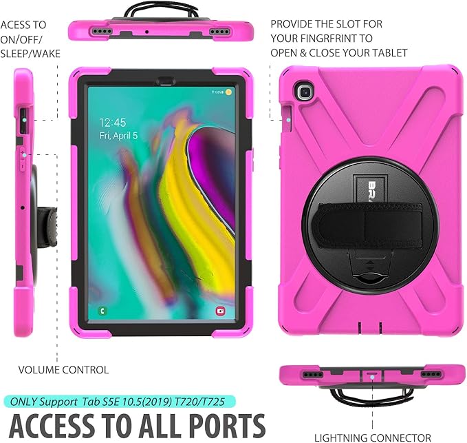 BRAECN for Samsung Galaxy Tab S5e Case 10.5 inch 2019, Heavy Duty Shockproof Case with 360 Rotating Kickstand/Hand Strap&Shoulder Strap for Galaxy Tab S5e 10.5‘’ Tablet SM-T720/SM-T725