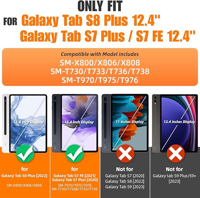 SEYMAC stock Case for Samsung Galaxy Tab S7 FE / S8 Plus 5G Case 12.4'' with Screen Protector Pencil Holder [360 Rotating Hand Strap] &Stand, Drop-Proof, SkyBlue/Black