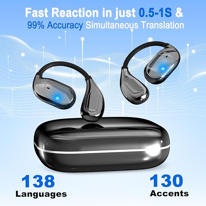 Language Translator Earbuds, Two-Way Instant Language Translator Real Time with APP for 130 Languages,Fast Reaction Translation Device (Black)