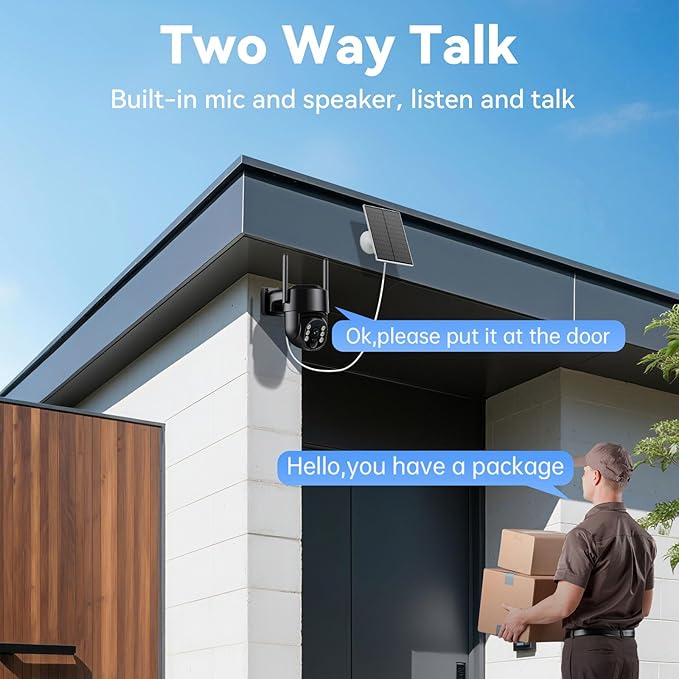 Solar Security Cameras Wireless Outdoor, 5G&2.4GHz Cameras for Home Security, 2K Solar Outdoor Camera, Color Night Vision, AI Human Detection, 2-Way Talk, Siren Alarms (2-Pack)