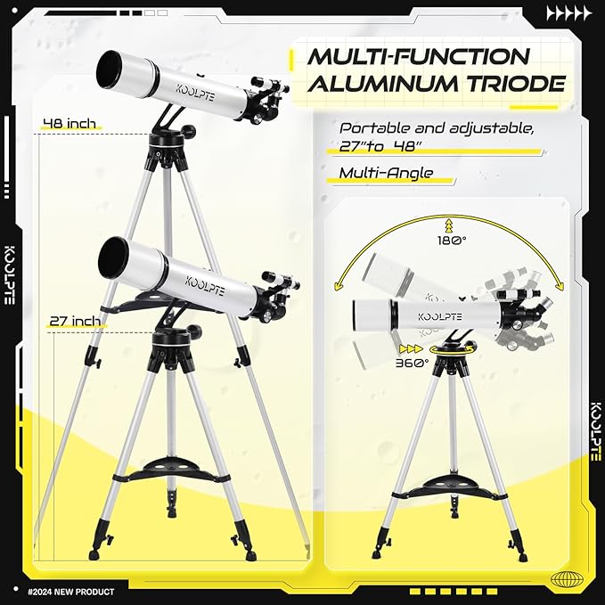 Telescope, 90mm Aperture 700mm with Vertisteel AZ Mounting Slow-Motion Mount, High Power for Astronomy Enthusiasts, Easy for Kids, with Carry Bag, Wireless Remote Control, Phone Adapter,White