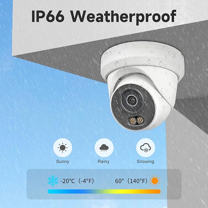 UNILOOK 4K PoE Security Camera, 8MP Turret IP Camera Outdoor Indoor Wired, 100ft Smart Color Night Vision, Human/Vehicle Detection, IP66 Built-in Audio, @20fps, Wide Angle, Metal Housing, NDAA