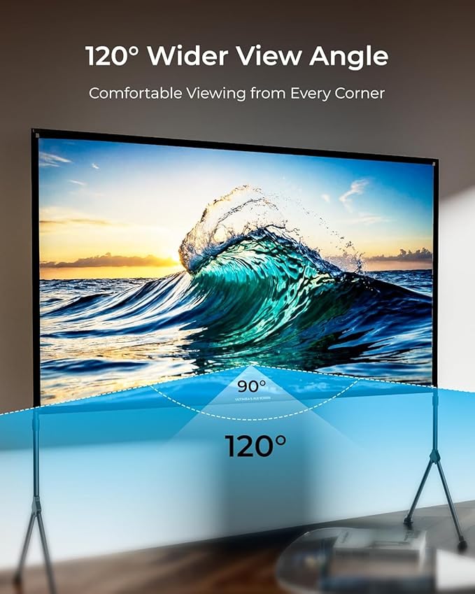 ULTIMEA Outdoor Projector Screen with Stand, 120 inch Anti-Glare Portable Projector Screen, Foldable Indoor Projection Screens 16:9 4K Full HD Movie Screen with Carry Bag for Home Theater
