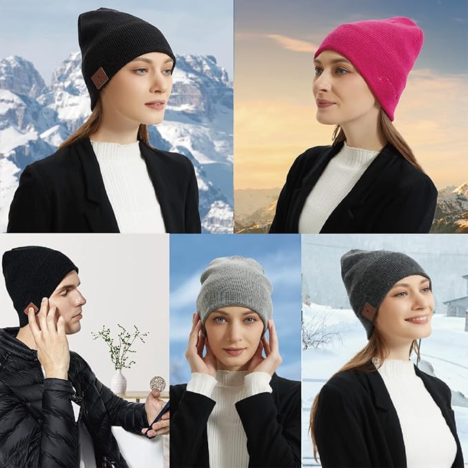 Merino Bluetooth Beanie, Bluetooth 5.2 Wool Hat HD Stereo,30 Hours Play time,Built-in Microphone, Men's/Women's Christmas Electronic Gift (Charcoal)