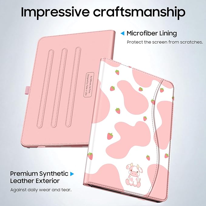 Fintie Case for Samsung Galaxy Tab A9 Plus/A9+ 5G 11 Inch 2023 Model (SM-X210/X216/X218), Multi-Angle Viewing Smart Stand Back Cover with Pocket Auto Wake/Sleep, Strawberry Cow