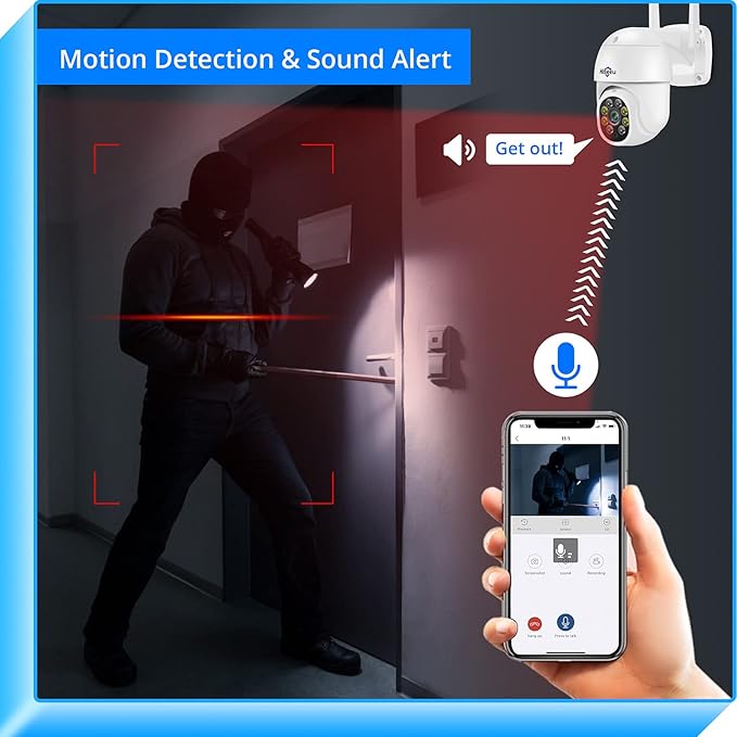 Hiseeu 3MP 360° Pan Tilt Camera WiFi Security Camera Outdoor Motion Tracking Floodlights Light Alarm,Color Night Vision,PC Mobile Remote View,Two-Way Audio Security