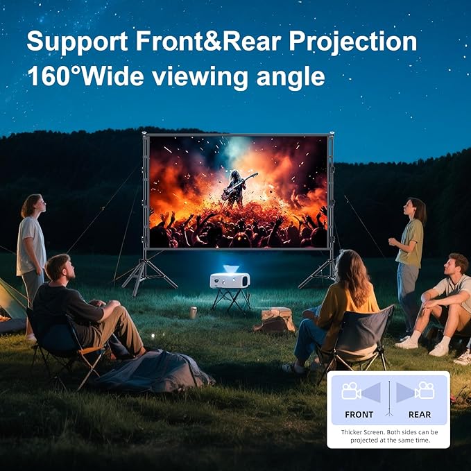 120 inch Projector Screen with Stand,HUANYINGBJB Indoor Projection Screen, Portable 16:9 4K HD Rear Front Movie Screen with Carry Bag for Theater Backyard Movie Night,Cinema School, Churches