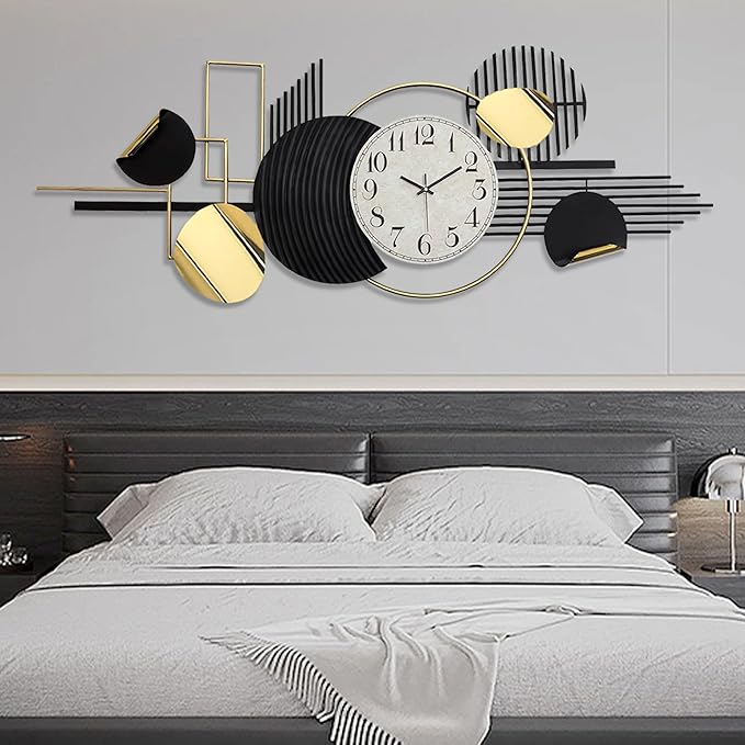 Large Modern Wall Clock,Metal Black White Wall Clock Silent Non-Ticking, Battery Operated,57x 23 Inches Wall Art,Oversized Decorative Metal Clock for Living Room,Dinner Room,Bedroom
