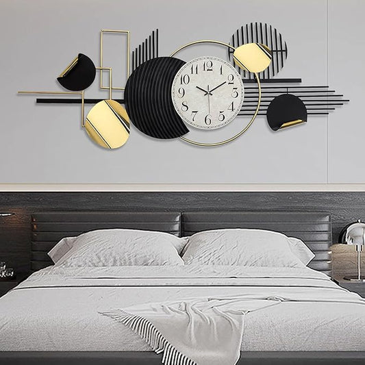 Large Modern Wall Clock,Metal Black White Wall Clock Silent Non-Ticking, Battery Operated,57x 23 Inches Wall Art,Oversized Decorative Metal Clock for Living Room,Dinner Room,Bedroom