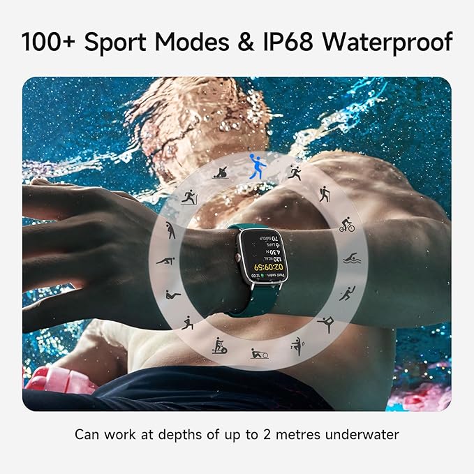 Smart Watch for Men Women, 1.85" HD Smartwatch Compatible iPhone/Samsung/Android (Answer/Make Calls), 100+ Sport Modes Fitness Tracker with Heart Rate/Sleep/SpO2 Monitor, IP68 Waterproof