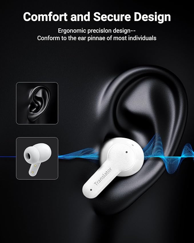 Ai Translation Earbuds Real Time, 144 Languages Translator Earbuds with 5 Translation Modes, Translating Earbuds for Travel/Business/Learning, Audifonos Traductores Inglés Español - White