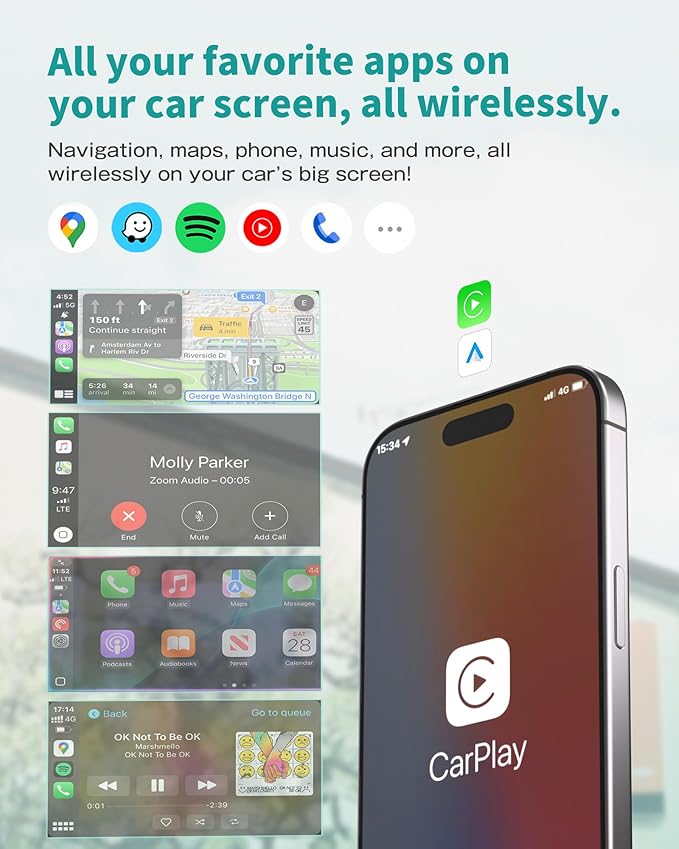 OTTOCAST Mini Cube 3.0 Wireless Carplay Adapter & Android Auto Wireless Adapter Silver (2-in-1) – Plug & Play for iPhone & Samsung/Android Phones, Two Phones Memory, Auto-Reconnect, Stable 5GHz WiFi
