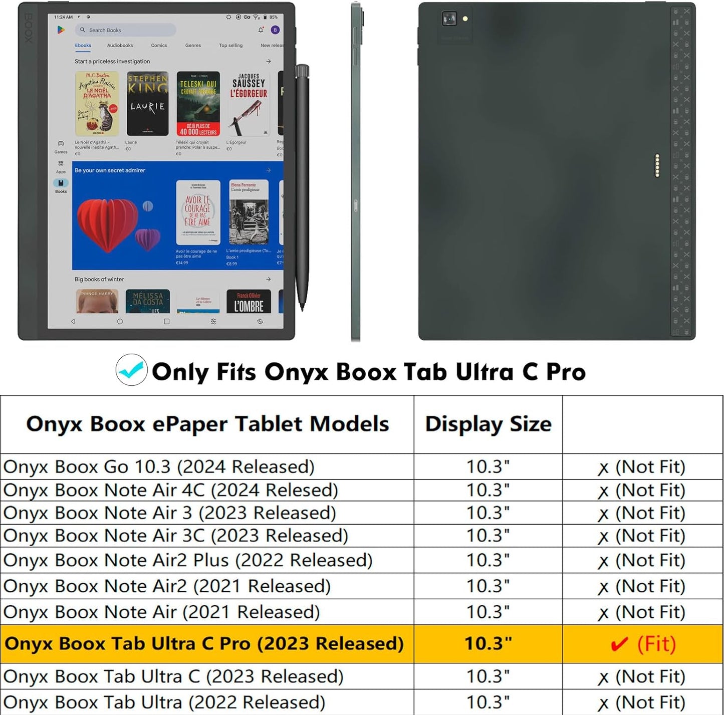 BOZHUORUI Case for 10.3" Boox Tab Ultra C Pro ePaper Tablet | with Sleep/Wake | Magnetic Adsorption | Pen Clasp Design | Thin & Light | PU Leather Smart Cover (Denim Gray)