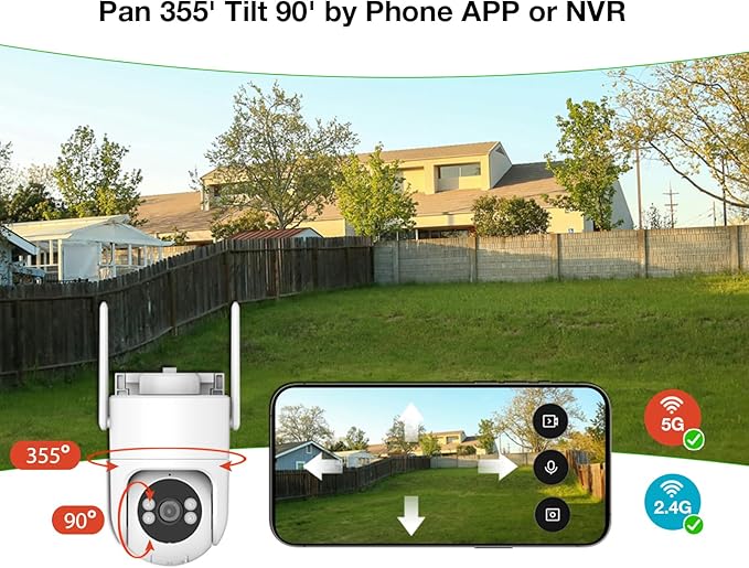 6MP TUYA Security Camera Outdoor, 2.4G/5G WiFi Cameras for Home Security 24/7 Recording, Pan-Tilt 360° View, Color Night Vision,Two-Way Audio, Auto Tracking & Light Alarm, Plug-in cam, Cloud/SD/IP66