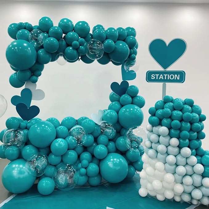 130pcs Peacock Blue Balloons Different Sizes 18" 12" 10" 5" Teal Blue Latex Balloon Garland Arch Kit for Birthday Baby Shower Graduation Wedding Gender Reveal Anniversary Party Decorations