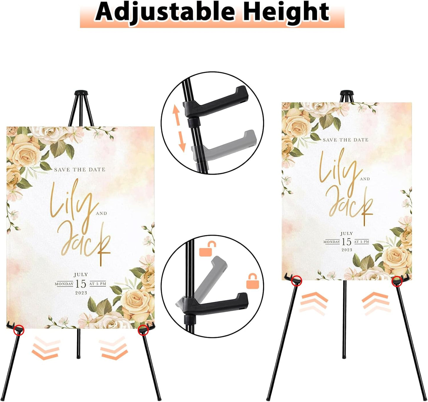 Instant Display Easel Stand & 63" Portable Artist Floor Easels - Easy Folding Telescoping Adjustable Art Poster Metal Easels for Painting Canvas, Wedding Signs, Posters (6 Pack)