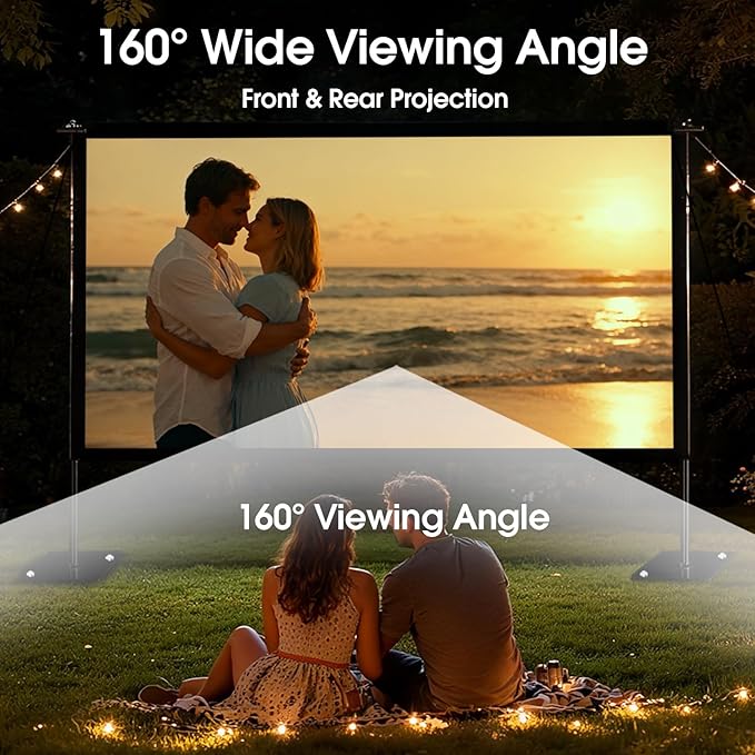 Projector Screen with Stand, 120 Inch Indoor Outdoor Portable Projection kit All-Metal Frame Wrinkle-Free 16:9 4K HD Front/Rear Movie Screen with Carry Bag for Home Theater Backyard Movie Night