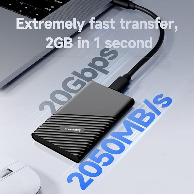 fanxiang 2TB External SSD Portable, Up to 2000MB/s, USB C External Solid State Drive External Hard Drive, USB 3.2 Gen2*2 Type-C SSD for iPhone 15/Pro/PC/Laptops/Creators/Gaming