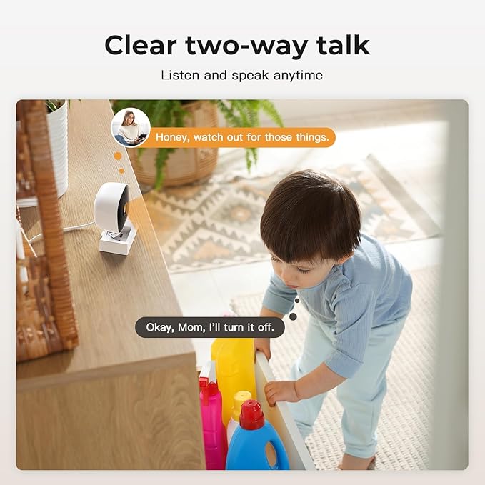 2K Cameras for Home Security,Indoor/Outdoor for Baby/Elder/Pet Monitoring with Phone app,Wired Plug&Play,Color Night Vision,2-Way Audio&24/7 Recording ,Support 128G Card Storage ( Not Included)