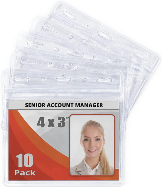 Mifflin-USA Card Protector (4x3 Inch, Clear, Bulk 10 Pack) Quick Load Horizontal No Zipper Name ID Badge Holderâ¦