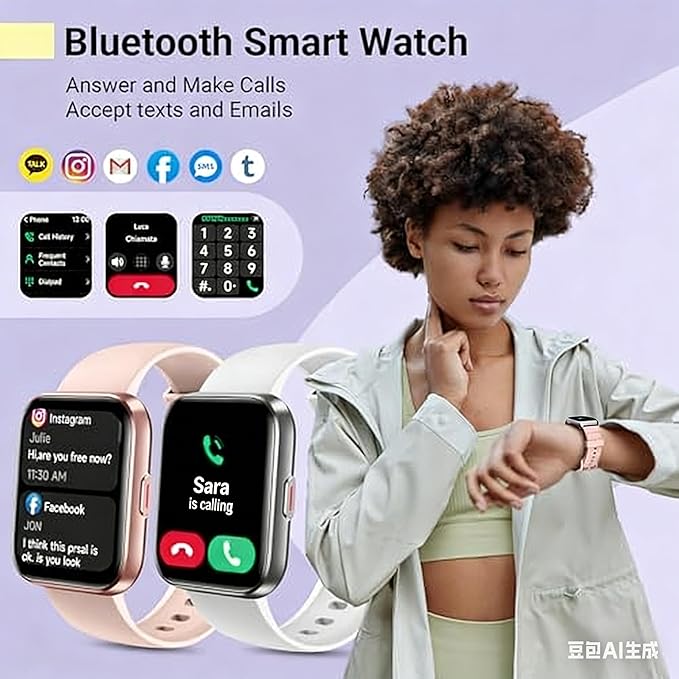 Smartwatch for Women, Compatible with Android & iPhone, 1.8'' Fitness Tracker Watch with Alexa, Call & Notification Alerts, Heart Rate & Sleep Monitor, 120 Sports Modes, Waterproof Watch for Women