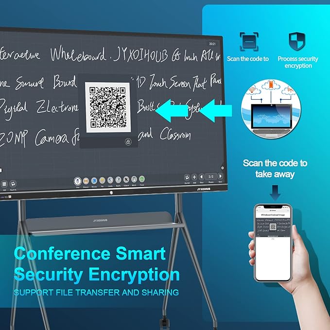 Interactive Whiteboard, 86inch Smart Board with 4K UHD Touch Screen Flat Panel, All in One Digital Electronic Whiteboard Built in Dual System for Conference