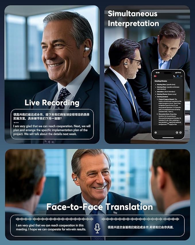 AI Translation Earbuds Real Time 144 Languages 60H Playtime Translator Ear Buds Audifonos Traductores Inglés Español Wireless Earphones Bluetooth Headphones for Travel Business Meeting