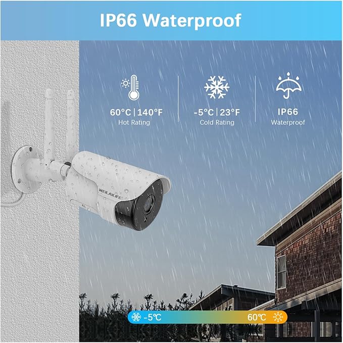 WEILAILIFE 【 90ft Super Night Vision & Dual Antenna Enhanced】 2-Way Audio Outdoor Wireless Security Camera System, WiFi Video Surveillance, Home Security Cameras