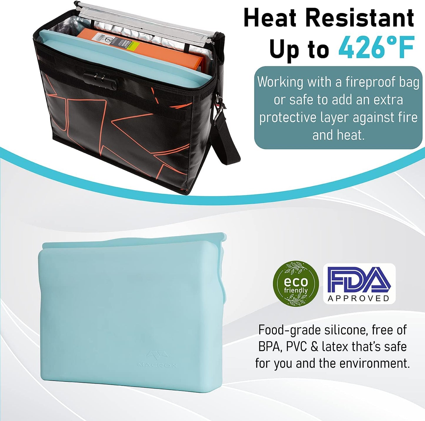 Large Silicone Waterproof and Heat Resistant Bag- Airtight Zip Closed Seal Pouch, Fireproof & Water Proof Safe Storage Holder for Cash, Passport, Laptop, Folder, Important Legal Documents & Valuables