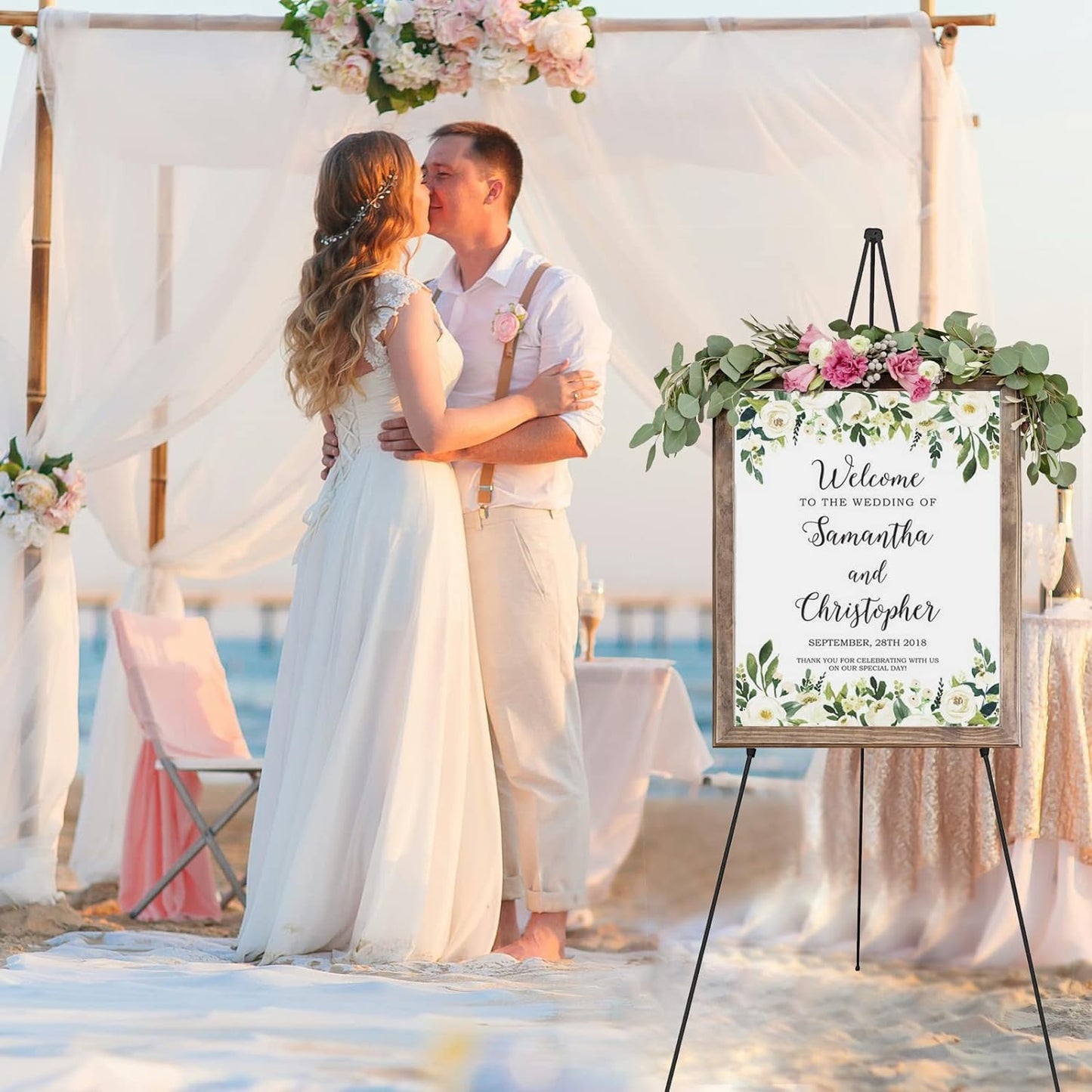Easel Stand 65 Inches 3 Pcs, Lightweight Adjustable Art Easel for Display, Wedding Sign, Poster, Black Metal Easel with Portable Bags