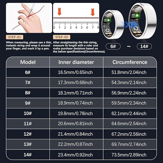 Health Tracker Ring, Smart Health Ring for Women Men with Heart Rate, Blood Oxygen, Sleep Monitor, Steps,Calories, No Subscription Fee, IP68 Waterproof Smart Ring for iPhone & Android (Silver, 11#)