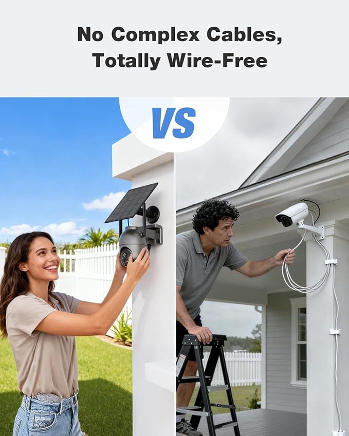 SEHMUA Security Cameras Wireless Outdoor-4-cam kit, No Monthly Fee, Solar Powered, Colorful Night Vision, 360° PTZ, 4MP Live View, Centralized Control, 2.4G&5G Router Compatible for Security System