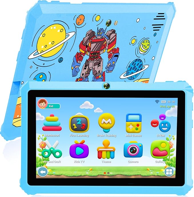 YINOCHE Kids Tablet 7" Android Tablet for Kids 3-7 32GB Tablets for Toddlers with Case WiFi Parental Control Dual Camera Tabletas GMS Certified Toddler Learning Tablets for Children (Blue)