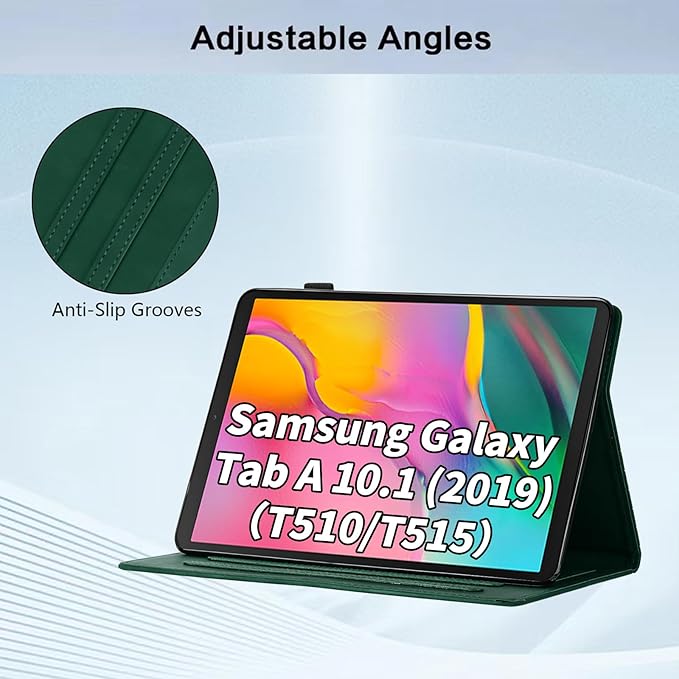 Case for Samsung Galaxy Tab A 10.1 2019 Model SM-T510/T515, Multi-Angle Viewing Smart Stand with Pocket PU Leather Tablet Cases Flip Folio Cover Green