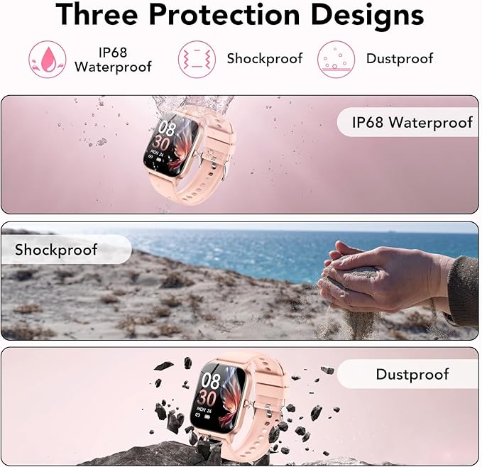 Smart Watch for Men Women, 1.85" HD Fitness Tracker with Bluetooth Calls/AI Voice Control, IP68 Waterproof, 115+Sports Modes, 24/7 Heart Rate/Sleep Fitness Watch Compatible with iOS/Android , Pink