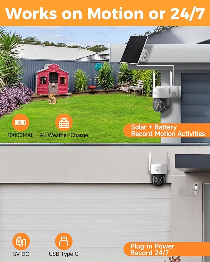XMARTO 100% Wire-Free Solar Home Security Camera System Wireless, 4-Set 2K 4MP QHD CCTV Camera Kit with 4K 10CH Expandable WiFi NVR + 2PCS Wire-Free PTZ Solar Security Camera