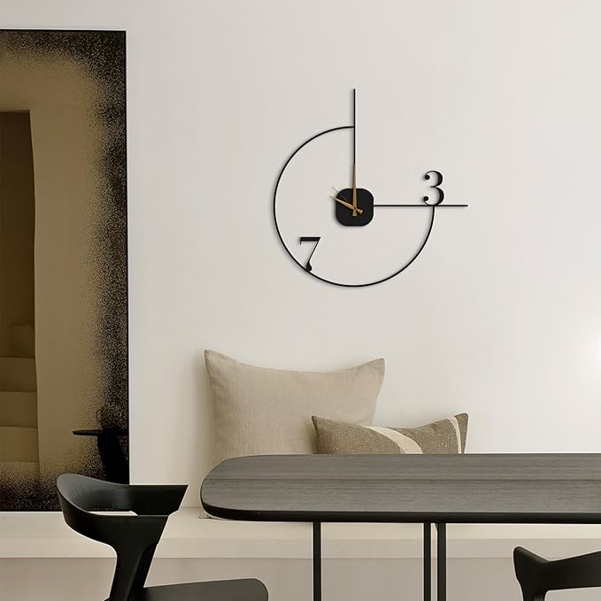 Minimalist Wall Clock 14-Inch – Black Metal, Silent Non-Ticking Quartz, Sleek Contemporary Design for Kitchen, Bedroom, Office