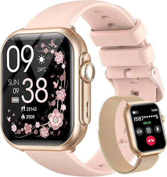 Smart Watches for Women Reloj Mujer: 30Day Battery Life Call Function Heart Rate SpO2 Sleep Tracker IP68 SwimProof 120 Exercise Modes Gym Running for Android iPhone 2 Bands