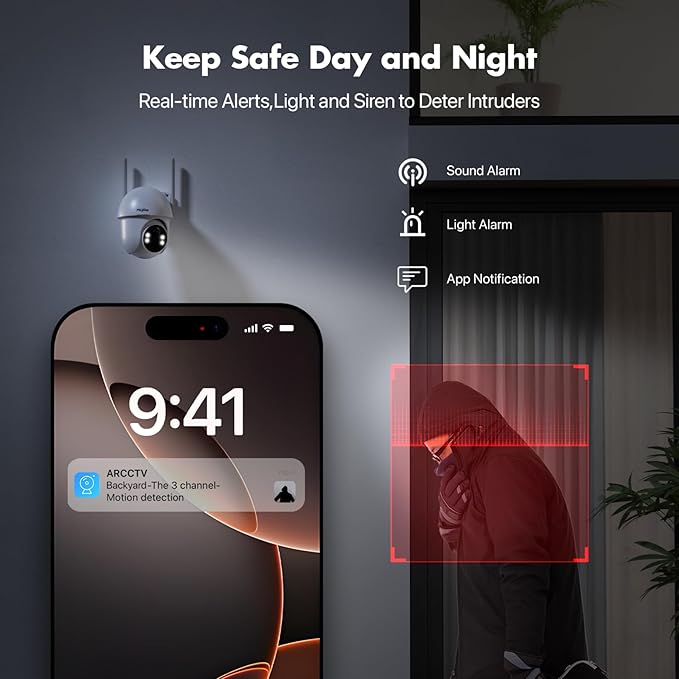 Solar Security Cameras Wireless Outdoor 4-Cam Kit 2K/3MP Cameras for Home Security with 64GB SD Card 360° Auto Tracking Color Night Vision Cam-to-Cam Sync 2.4/5Ghz WiFi No Subscription Siren Alarm