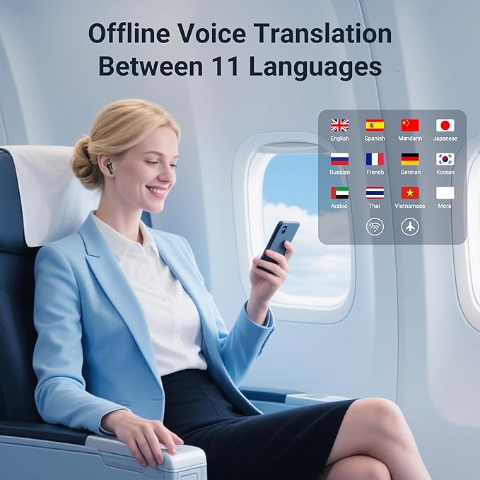M3 AI Translation Earbuds Real Time, Language Translator Device in 144 Languages, 3-in-1 Offline Two-Way Audífonos Traductores, Live Translate Headphones, No Subscription Required (Black)