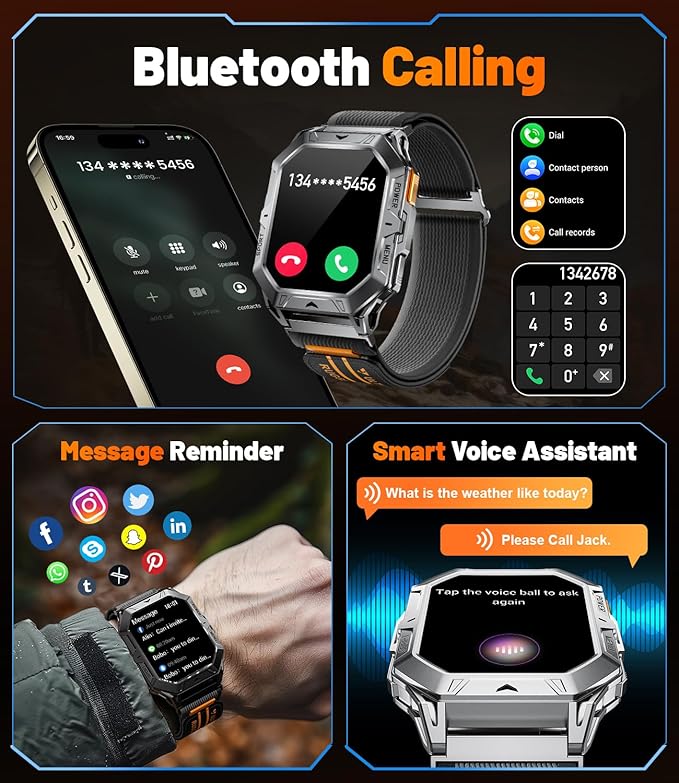 TX1 Military Smart Watch for Men, 1000mAh 80 Days Long Battery, 2.13'' AMOLED Display Smartwatch, 100+ Sport Mode Fitness Tracker Watch, IP68 Waterproof Rugged Smart Watches for Android iOS