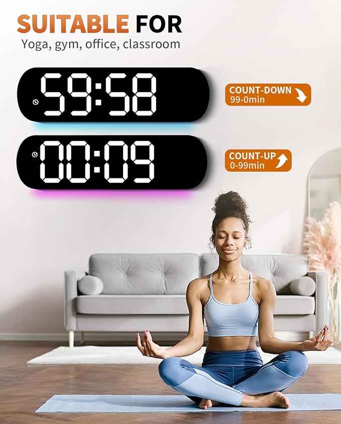 14" Large Digital Wall Mount Clock, Count Down Timer, Alarm, Big LED, 11 RGB Color, Temperature for Living Room Classroom Desk, Xmas, Birthday Gift for Senior Mom Dad (Oval)