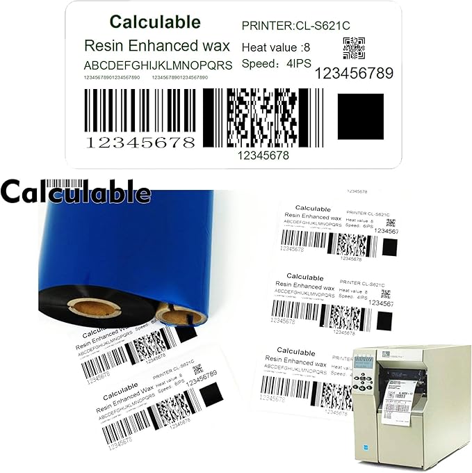 12 Count Pack 4.33" x 1476' Thermal Wax Ribbon Core 1" Enhanced Wax Resin for Zebra Desktop Printer S4M Z4M 105SE 105S 105SL 105SLPlus 160S S500 S600