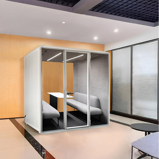 Soundproof Office Pod Booth, Quiet Meeting Pod with Acoustic Panels, Portable Modular Pod, Privacy Booth for Private Phone Calling, 4 People Personal Workspace with Sound Isolation H92in W91in D71in