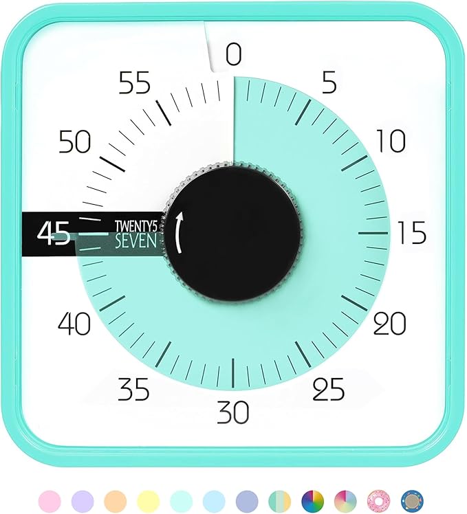 TWENTY5 SEVEN Countdown Timer 7.5 inch; 60 Minute 1 Hour Visual Timer â Classroom Teaching Tool Office Meeting, Mechanical Countdown Clock for Kids Exam Time Management Magnetic, Mint Green