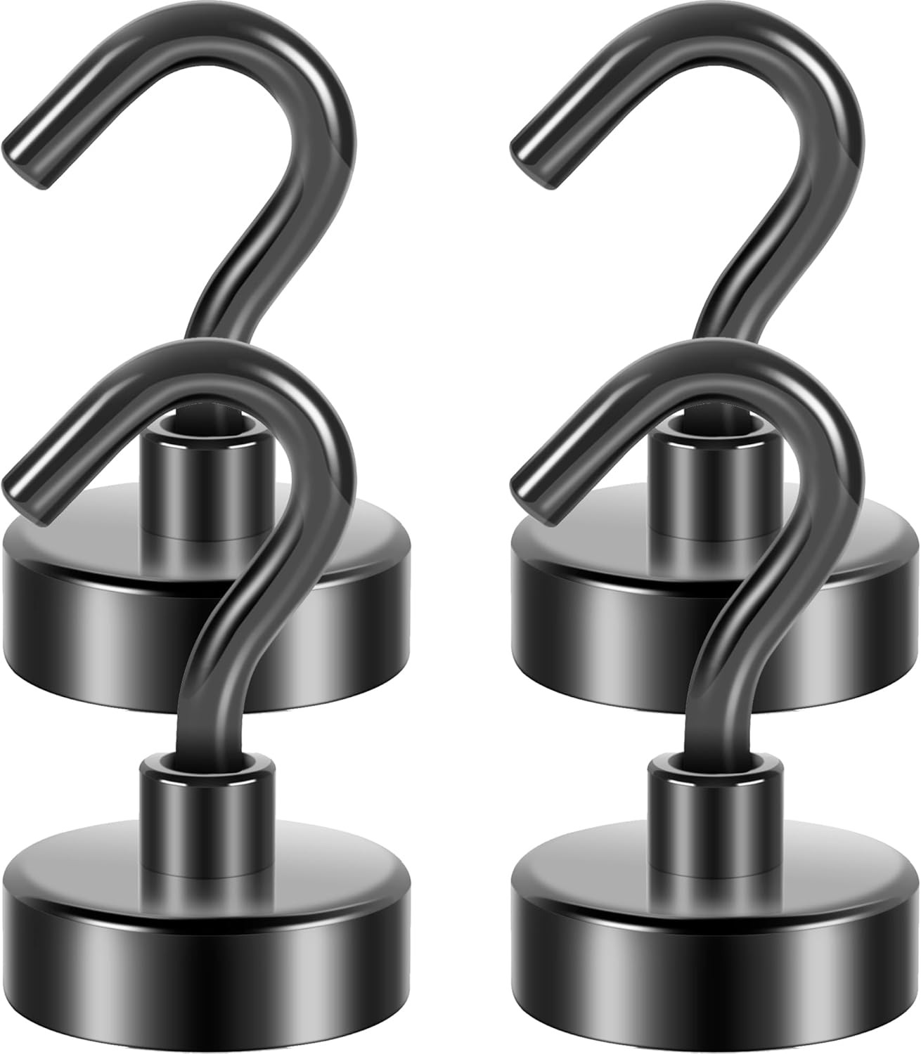 Neosmuk Magnetic Hooks, 40lb Heavy Duty Earth Magnets with Hook for Refrigerator, Extra Strong Cruise Hook for Hanging, Magnetic Hanger for Cabins, Grill (Gunmetal, Pack of 4)