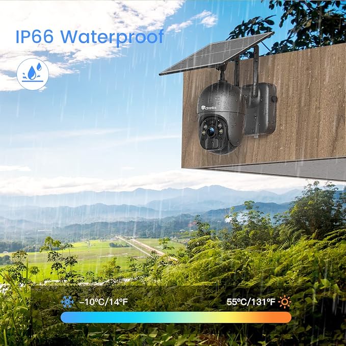 Ctronics 3MP Solar Security Camera Wireless Outdoor WiFi, PTZ Surveillacne Camera Battery-Powered for Home Security, 360° View, Spotlight Color Night Vision, PIR Human Detection, 2-Way Audio (Grey)