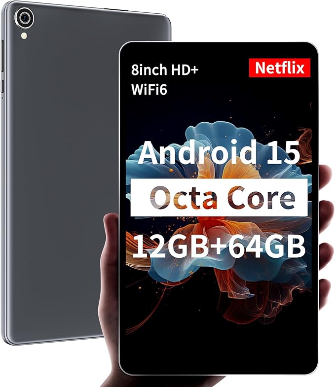 HAOVM 【2025 Android 15 Tablet M8 Tablet 8 inch，8 core CPU, 12GB+64GB，2TB Expandable, HD IPS Display, Wi-Fi 6, BT5.4, 5MP+8MP Camera, 5100mAh Large Battery, Widevine L1, Gray