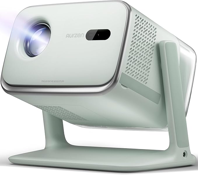 Aurzen BOOM mini Google TV Movie Projector with WiFi and Bluetooth, Voice Control, Family Mode, 20W Dolby Audio, Real-Time Focus, 4K Supported Smart Portable Home Theater Projector Outdoor, Green