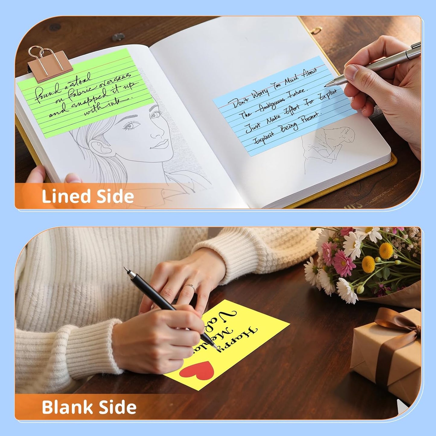 Index Cards 3 X 5, 300 Count, Colored Flash Cards For Studying, Lined Flashcards Notecards, Study Card, Ruled Front And Blank Back, Heavy Note Cards For Office, Home And School